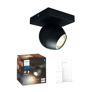 Spot Buckram LED Wandleuchte Schwarz 5W CCT PHILIPS HUE Bluetooth + Dimmerschalter 