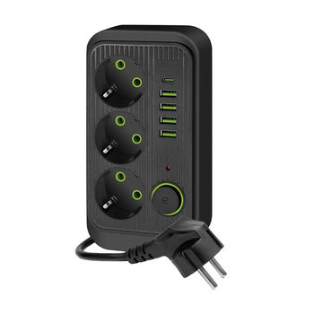 KOBI LINEA PRO Verlängerungskabel 3x230V 3m Masse, Schalter und 5xUSB Schwarz