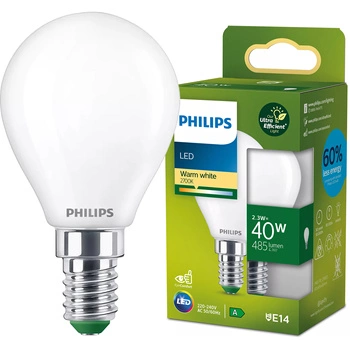 LED-Lampe E14 Ball P45 2.3W = 40W 485lm 210lm/W 2700K Warm 300° CLASS A UltraEfficient Philips