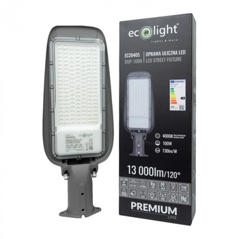 LED-Straßenleuchte 100W 13000lm 4000K Neutral IP65 130lm/W PREMIUM Ecolight