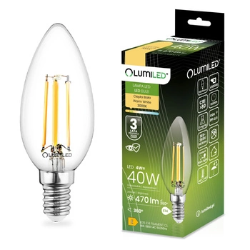 LED Lampen E14 B35 4W = 40W 470lm 3000K Warm 360° Glühfaden LUMILED