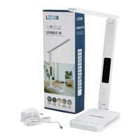 LED-Schreibtischlampe mit Display Ladegerät Wecker CCT DIM Weiß Kobi