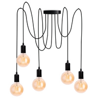 Pendelleuchte mit 5x E27-Sockeln einstellbare, Hängelampe Schwarz mit 3-fach Pendel Spinne Arane LUMILED