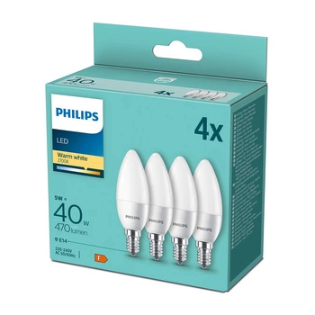 4x LED Lampen E14 B35 4.9W = 40W 470lm 2700K Warm Milk PHILIPS 