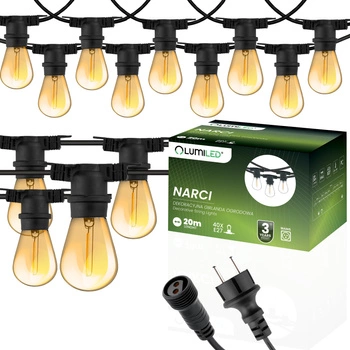 Garten Girlande Outdoor-Lichterkette 20m 40x E27 Glühbirnen 1.3W 2200K NARCI Lumiled