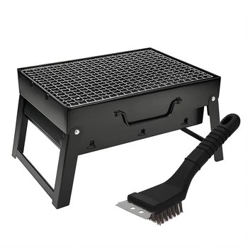 Grillset: Klappbarer Reisegrill + Grillrost-Reinigungsbürste