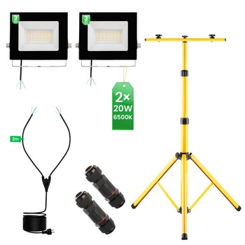 LED-Flutlicht ZUNA2 Halogenlampe 2x 20W 6500K auf Stativ + Kabel + Hermetischer Anschluss LUMILED 