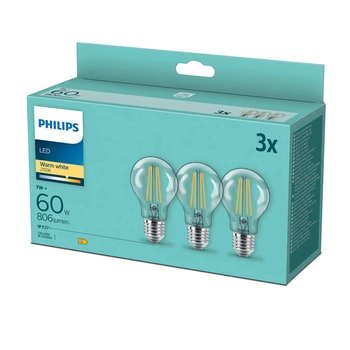 3x LED Lampen E27 A60 7W = 60W 806lm 2700K Warm Glühfaden PHILIPS