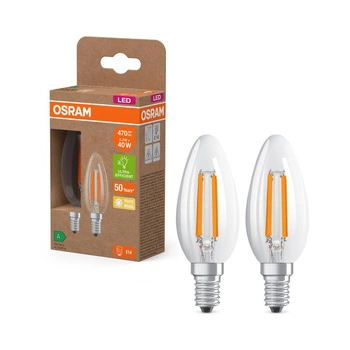 2x LED-Lampe B35 Kerze E14 2.2W = 40W 470lm 2700K Warm 320° 214lm/W CLASSIC ENERGY EFFICIENCY Osram