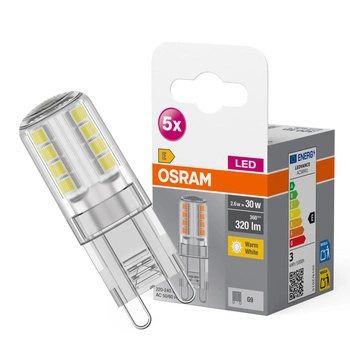 5x LED-Kapsel-Glühbirne G9 2,6W = 30W 320lm 2700K Warm 300° BASE Osram