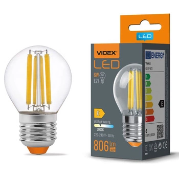 LED Lampen E27 G45 Kugel 6W = 60W 806lm 3000K Warm 360° FILAMENT Videx