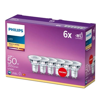 Set mit 6x LED-Halogenlampen GU10 PAR16 4,6W = 50W 355lm 2700K Warm 36° PHILIPS