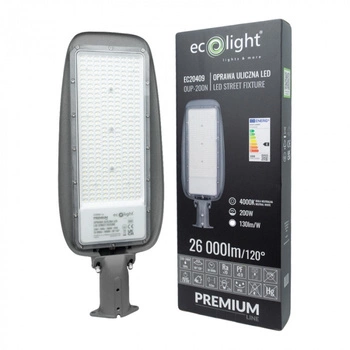 LED-Straßenleuchte 200W 26000lm 4000K Neutral IP65 130lm/W PREMIUM Ecolight