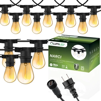 Garten Girlande Outdoor-Lichterkette 15m 30x E27 Glühbirnen 1.3W 2200K NARCI Lumiled