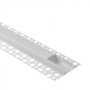 Aluminium-LED-Profil für Gipskartonplatten REGIPS breit unter Fliese Weiß 2m mit milchigem Lampenschirm für LED-Streifen + Endkappen Serie GNS Ecolight
