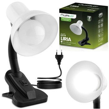 Verstellbare Tischleuchte LIRIA Schule Nachtlicht E27 Clip Weiß LUMILED