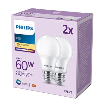 LED Lampen Set 2x E27 A60 8W = 60W 806lm 2700K Warm 150° PHILIPS