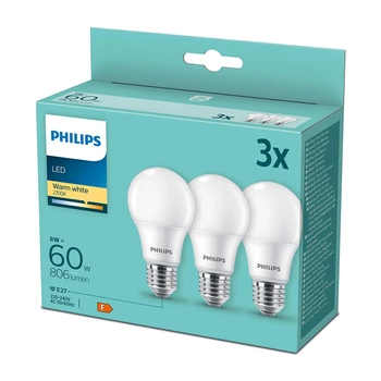 3x LED Lampen E27 A60 8W = 60W 806lm 2700K Warm Milk PHILIPS 