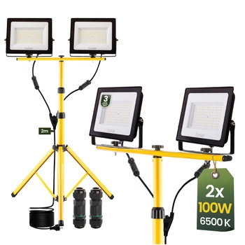 LED-Flutlicht ZUNA2 Halogenlampe 2x 100W 6500K auf Stativ + Kabel + Hermetischer Anschluss LUMILED