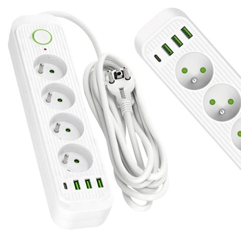 Verlängerungskabel CONNECTO 4x230V 3m 4GN Fehlerstromschutzschalter 4xUSB Weiß Kobi