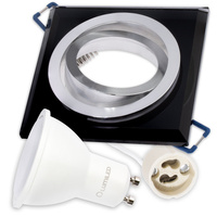 HALOGEN Einbaustrahler, beweglich Quadrat Glas Schwarz ARIAN + GU10 LED 6W 4000K LUMILED