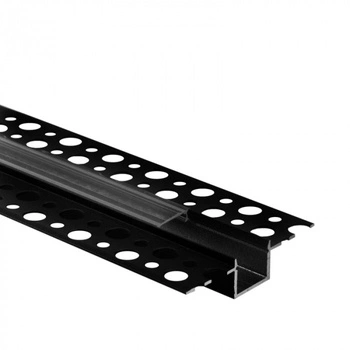 Aluminium LED-Profil für Gipskarton REGIPS Unterputz Schwarz 2m mit transparentem Diffusor für LED-Streifen + Kappen Ecolight GP Serie