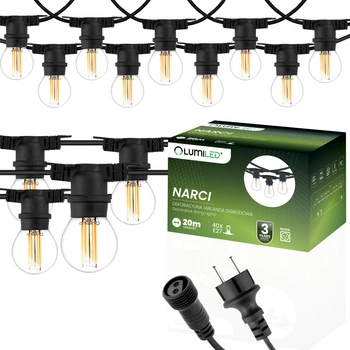 Garten Girlande Outdoor-Lichterkette 20m 40x E27 Glühbirnen 7W 3000K NARCI Lumiled
