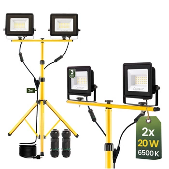 LED-Flutlicht ZUNA2 Halogenlampe 2x 20W 6500K auf Stativ + Kabel + Hermetischer Anschluss LUMILED