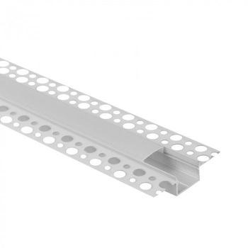 Aluminium LED-Profil für Gipskarton REGIPS breit flächenbündig weiß 1m mit milchigem Lampenschirm für LED-Streifen + Kappen Ecolight GPS Serie