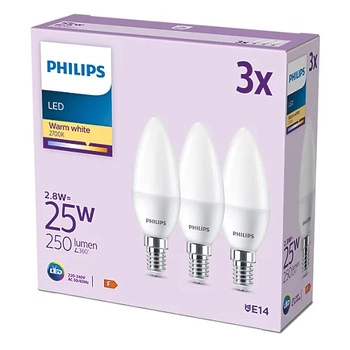 LED Lampen Satz von 3x Kerze E14 B35 2.8W = 25W 250lm 2700K Warm Matt PHILIPS