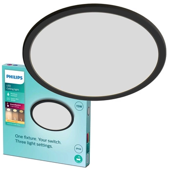 LED Plafond Deckenleuchte SUPERSLIM 15W 2700K 25cm IP44 Dimmbar Schwarz PHILIPS