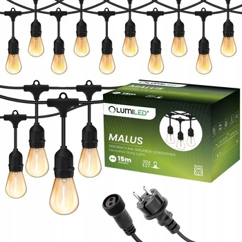 Garten Girlande Outdoor-Lichterkette 15m 30x E27 Glühbirnen 1.3W 2200K MALUS Lumiled