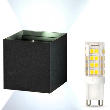LED-Fassadenwandleuchte Schwarz G9 Außenleuchte oben/unten mit verstellbarem Leuchtwinkel KIOTO GOLDLUX (Polux) + LED-Leuchtmittel G9 5W 6500K Cold Lumiled