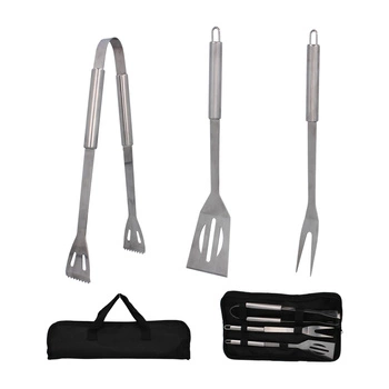 3er Set Grillzubehör Spatel Zange Gabel + Etui