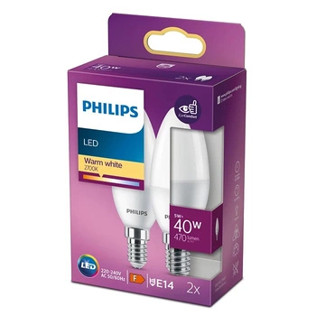 Set aus 2x LED-Kerzenbirne E14 B35 4,9W = 40W 470lm 2700K Warm Matt PHILIPS