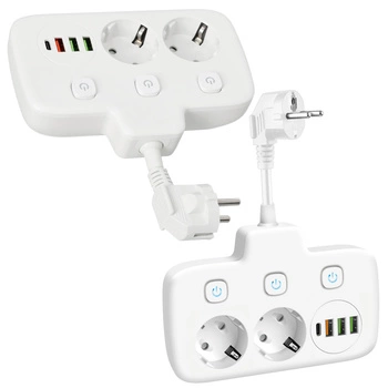 KOBI LINEA FL 2x230V Erdschlussverteiler, 3 Schalter 4xUSB Weiß