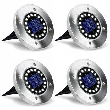 Satz von 4x Solar Garten Lichter LED angetriebene Scheiben 0.96W 6500K Kalt mit Dämmerungssensor Silber IP44 Masterled