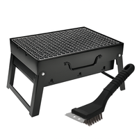 Grillset: Klappbarer Reisegrill + Grillrost-Reinigungsbürste