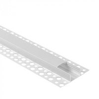 Aluminium-LED-Profil für Gipskartonplatten REGIPS breit unter Fliese Weiß 1m mit mattierter Abdeckung für LED-Streifen + Endkappen GNS Ecolight Serie