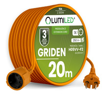 Garten Verlängerungskabel Konstruktion Single 1 Sockel 20m Orange Cord GRIDEN Lumiled