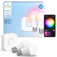 3x LED-Glühbirne E27 A60 8W = 60W 806lm 2200-6500K CCT + RGB SMART Smart Bluetooth ZigBee Weiß und Farbe Ambiance + Bridge Bridge Philips HUE Starter Kit