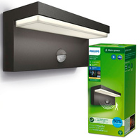 Garten LED Wandleuchte BUSTAN 3.8W Bewegungssensor 4000K Neutral IP44 Anthrazit PHILIPS