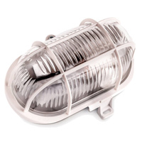 LED E27 CHANNEL Garagenleuchte Oval 60W Raster Kunststoff IP44 Weiß KOBI