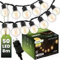 50x LED Außen-Lichterkette, Garten Lichterkette 8m 3000K NESSA LUMILED