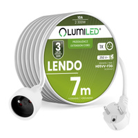 Netzverlängerungskabel Geerdete Steckdosenleiste 1 Steckdose 7m Weißes Kabel Lendo Lumiled