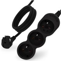 Netzverlängerungskabel Geerdete Steckdosenleiste 3 Steckdosen 3m Schwarzes Kabel Lendo Lumiled