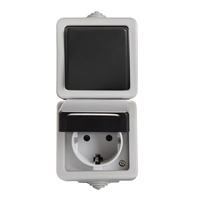 Einpoliger Schalter + Schuko-Steckdose mit Berührungsschutz TEKNO IP54 Grau KANLUX