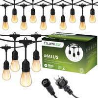 Outdoor-Gartengirlande MALUS Lichterkette 15m 15xE27 + LED-Leuchtmittel 1,3W 2200K Lumiled