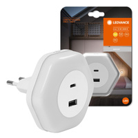 LED-Nachtlicht mit USB-A USB-C-Stecker zu Buchse 15W 4lm 3000K Warm mit Dämmerungssensor Weiß Lunetta Ledvance