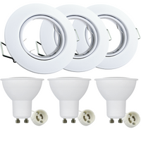 Set aus 3x GOLDLUX (Polux) beweglicher Halogenlampe, rund weiß + GU10 LED Leuchtmittel 3,5W